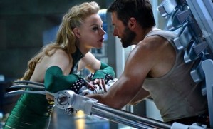 Logan attempting to fend off the allure/threat of the sexy Viper (Svetlana Khodchenkova), one of several ambiguously-motivated, peripheral villains in the film.