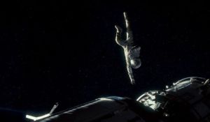 Dr. Stone trying to grip a bar on the shuttle, or else she could be find herself adrift in the endless, empty abyss of space surrounding her.