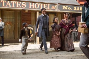 Solomon (Chiwetel Ejiofor), as a free man, with his family in New York.