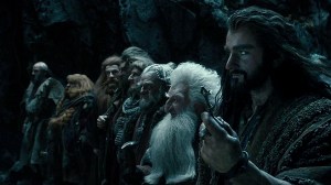 Thorin (Richard Armitage), Balin (Ken Scott) and Dwalin (Graham McTavish, furthest left) looking for a the secret entrance.