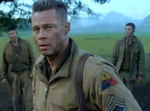 Sergeant 'Wardaddy' Collier (Brad Pitt) thinking over a key decision that he has to make.