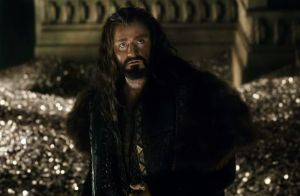 Thorin (Richard Armitage) looking for the Arkenstone within a vault of gold so deep he could swim in it like Scrooge McDuck. 