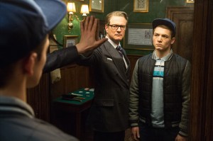 harry (Colin Firth) showing Eggsy (Taron Egerton) the secret way of entering the world of a Kingsman.