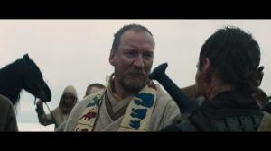 Macbeth greeting Duncan (David Thewlis) upon the latter's arrival at Cordor.